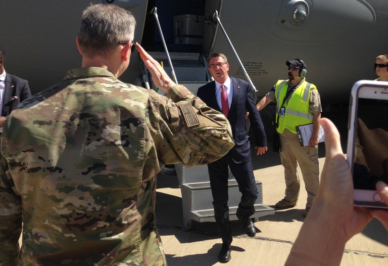 Speaking to U.S. troops at the airport in Baghdad, Defense Secretary Ash Carter also said that he will send an additional rocket-assisted artillery system to Iraq. (AP Photo/Lolita C. Baldor)
