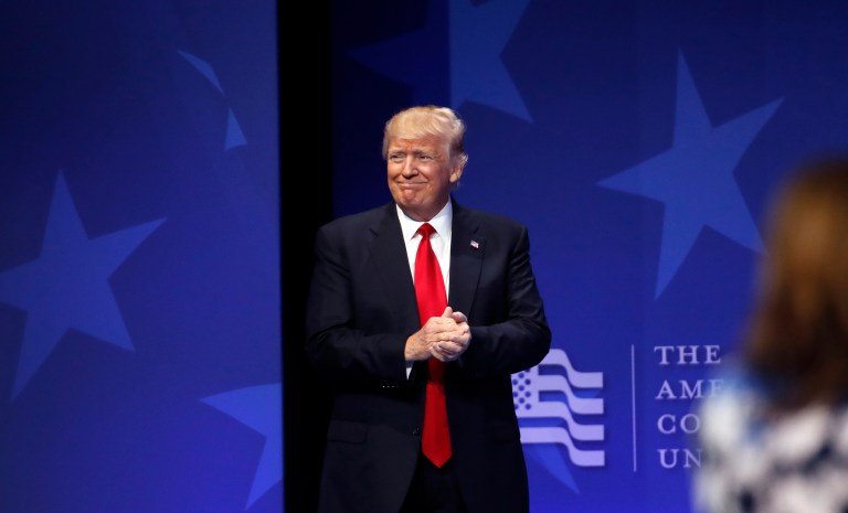 President Trump spoke at the Conservative Political Action Conference on Friday. (AP Photo/Alex Brandon)