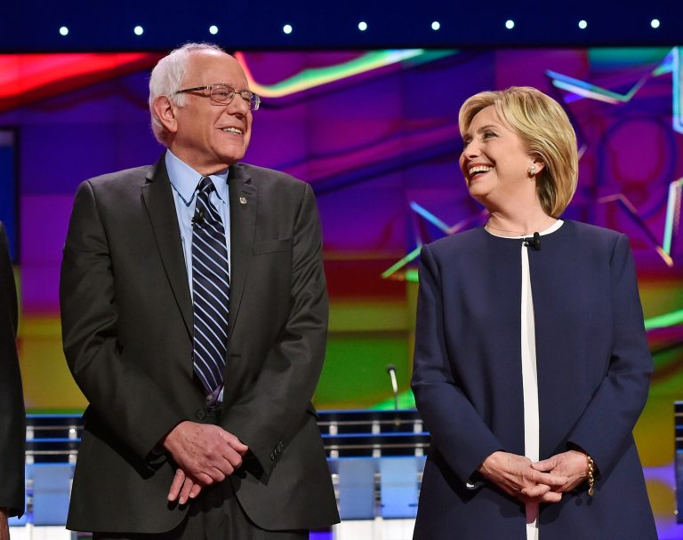 With an assist from Bernie Sanders, Hillary ClintonÂ disposed for the moment of the email controversy -- for the evening. (AP Photo/David Becker)