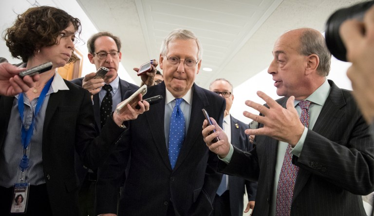 Senate Majority Leader Mitch McConnell, R-Ky., announced Thursday evening that the next roll call vote would be Friday morning. (AP Photo/J. Scott Applewhite)