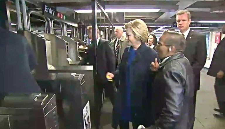 WATCH: Hillary Clinton takes at least four tries to enter NYC subway