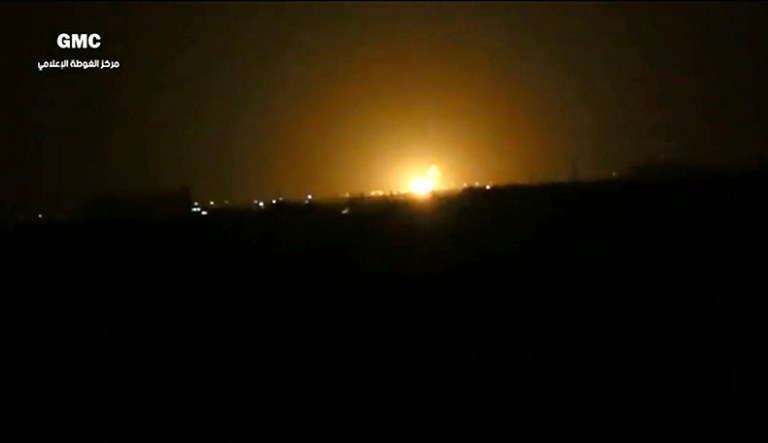 Syria's state media reported Thursday that Israel has attacked a military installation near the Damascus International Airport. (Ghouta Media Center via AP)