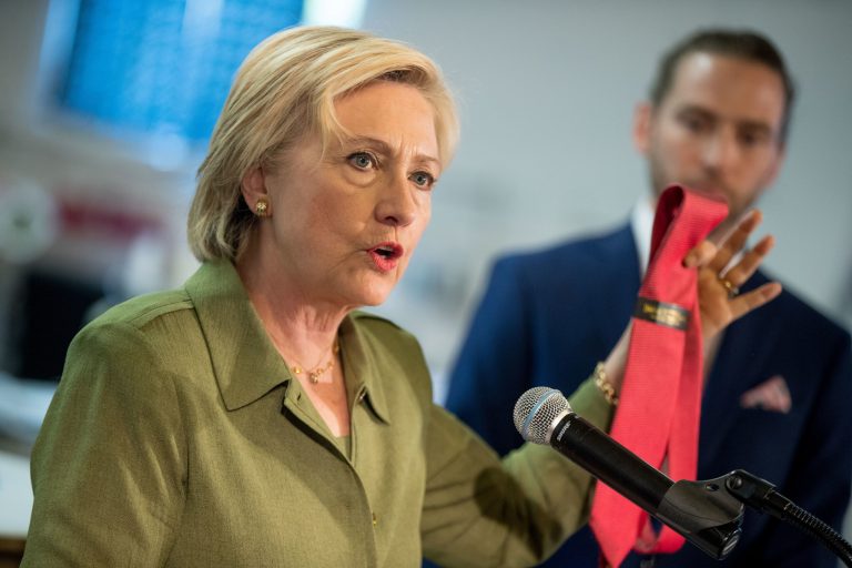 Former presidential candidate Hillary Clinton suggested white female voters voted for President Trump in 2016 because of pressure from their husbands. (AP Photo/Andrew Harnik)
