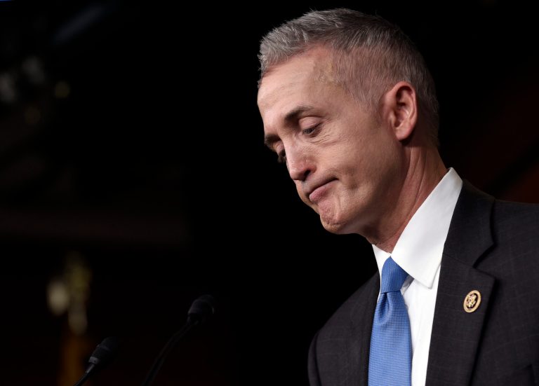 House Select Committee on Benghazi Chairman Rep. Trey Gowdy, R-S.C. reacts to a question during a news conference on Capitol Hill in Washington, Tuesday about former Secretary of State Hillary Rodham Clinton using her personal email account for official business. (AP Photo/Susan Walsh)