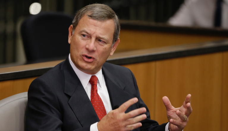 U.S. Supreme Court Chief Justice John Roberts speaks at the University of Nebraska Lincoln, in Lincoln, Neb., Friday, Sept. 19, 2014. Chief Justice Roberts said heâs worried about growing partisanship in the judicial confirmation process and a public perception that the court is a political body. (AP Photo/Nati Harnik)