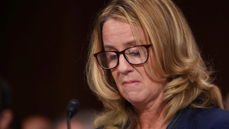Christine Blasey Ford testifies to the Senate Judiciary Committee on Capitol Hill in Washington, Thursday, Sept. 27, 2018. 