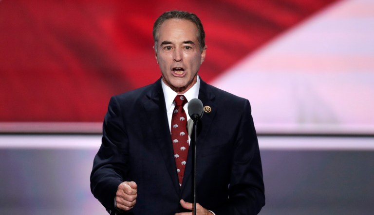 Rep. Chris Collins, R-NY., nominates Donald Trump as the Republican candidate for President during the second day of the Republican National Convention in Cleveland, Tuesday, July 19, 2016.