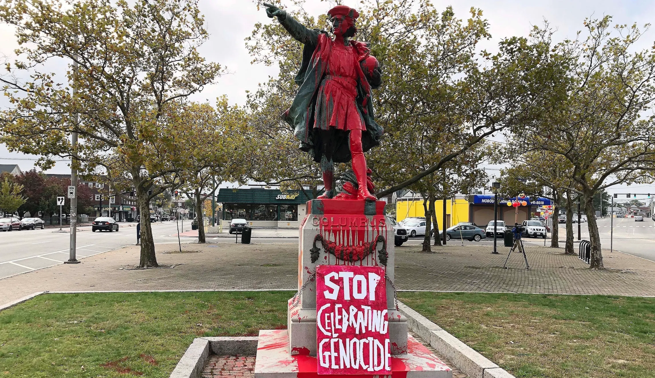 ‘Stop celebrating genocide’: Christopher Columbus statue vandalized on Columbus Day