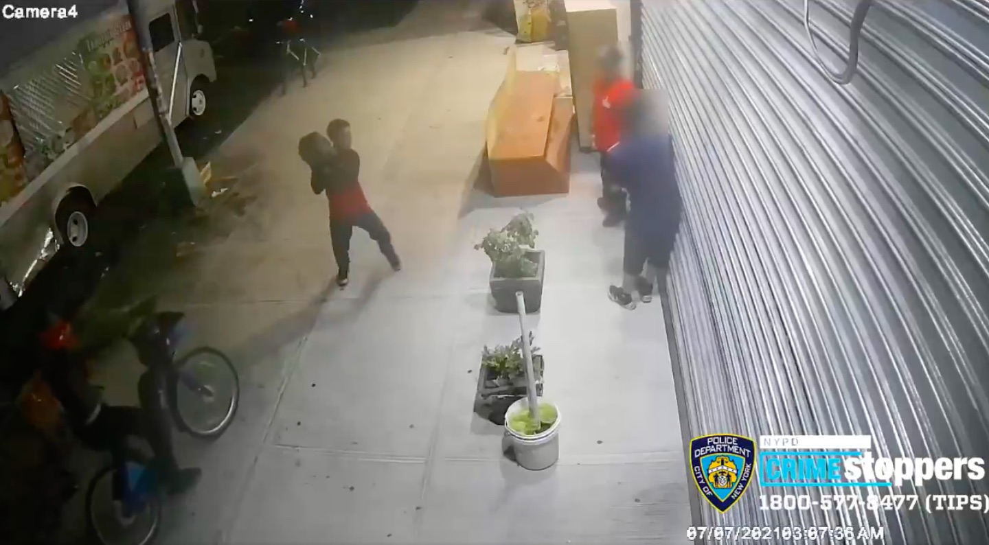 NYPD hunting for suspect seen on video hurling cinder block at man’s head