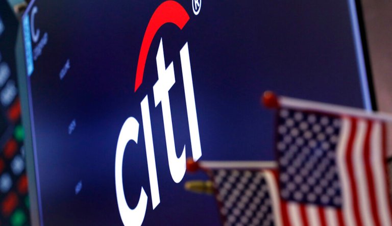 The logo for Citigroup appears above a trading post on the floor of the New York Stock Exchange, Friday, Feb. 8, 2019.