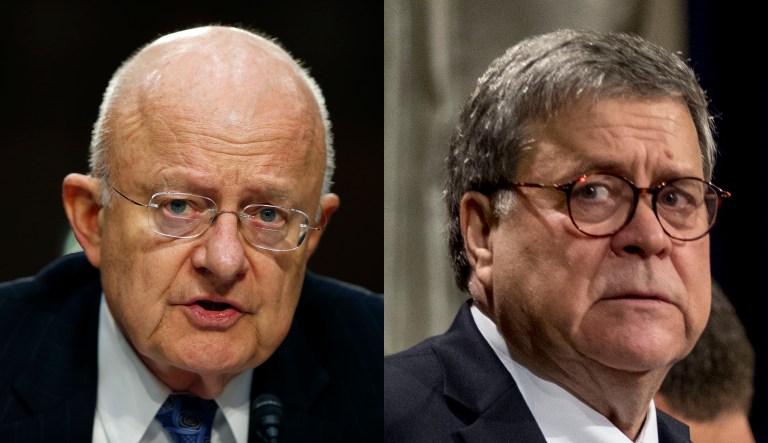 James Clapper and William Barr are pictured.