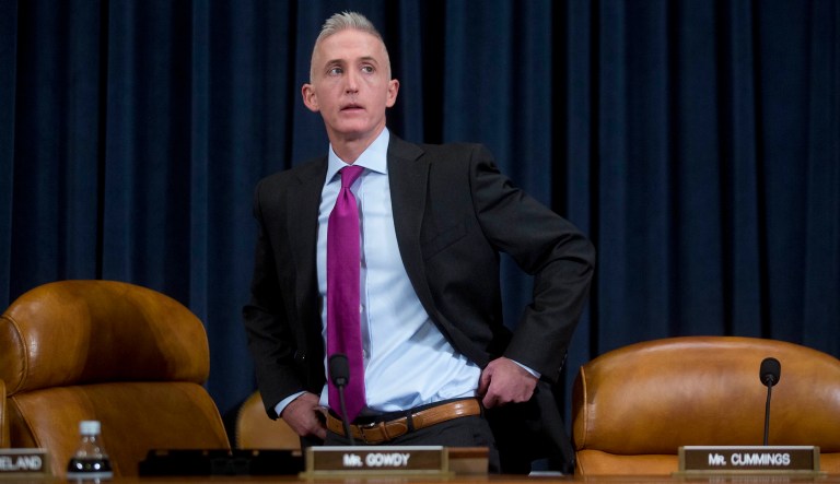 Rep. Trey Gowdy, R-S.C., arrives at a House Select Committee hearing in Washington, D.C., on Thursday, Oct. 22, 2015.