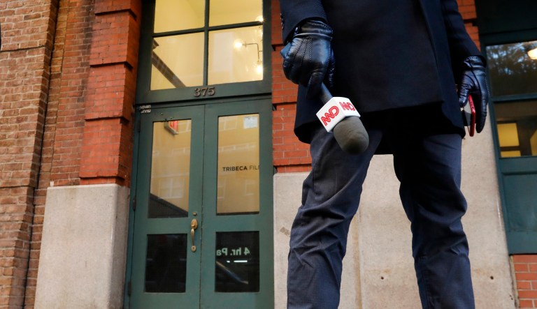 CNN national correspondent Miguel Marquez reports from outside the offices of the Tribeca Film Center, in New York, Thursday, Oct. 25, 2018. A New York City police bomb squad recovered a suspicious package addressed to Robert DeNiro.