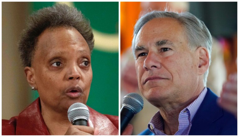 Lori Lightfoot and Greg Abbott.