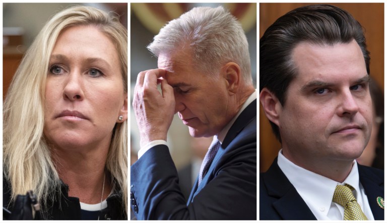 Marjorie Taylor Greene, Kevin McCarthy, and Matt Gaetz.