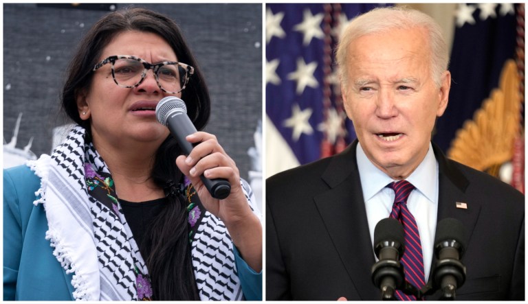 Rep. Rashida Tlaib (D-MI) and President Joe Biden.