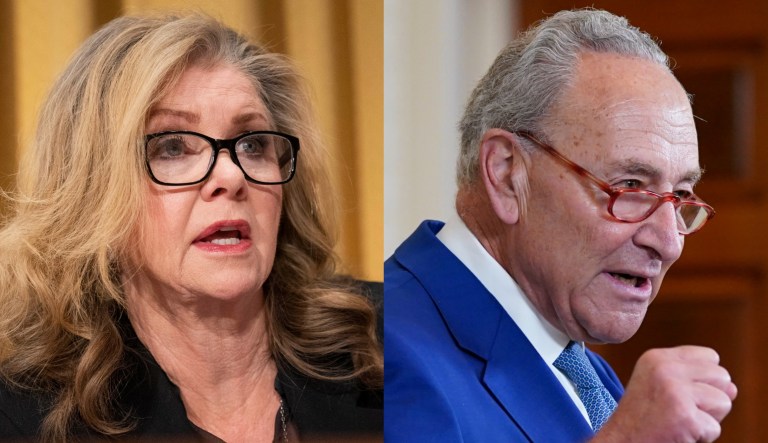 Sen. Marsha Blackburn (R-TN), left, and Sen. Chuck Shumer (D-NY), right.