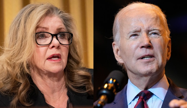 Sen. Marsha Blackburn (R-TN), left, and President Joe Biden, right.