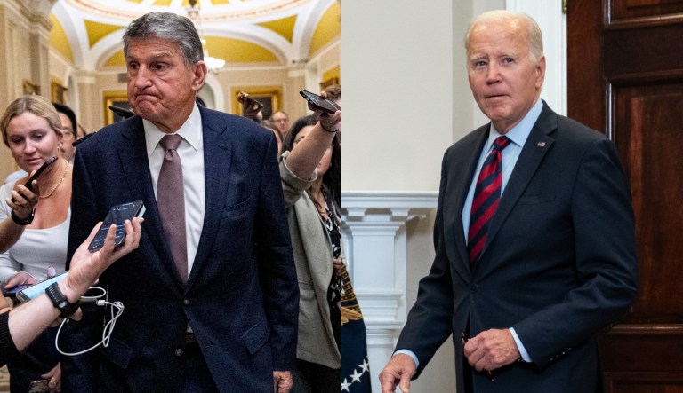Sen. Joe Manchin (D-WV), left, and President Joe Biden, right.