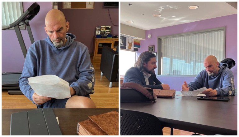 Sen. John Fetterman (D-PA) is pictured at Walter Reed National Military Medical Center after checking himself in for depression.