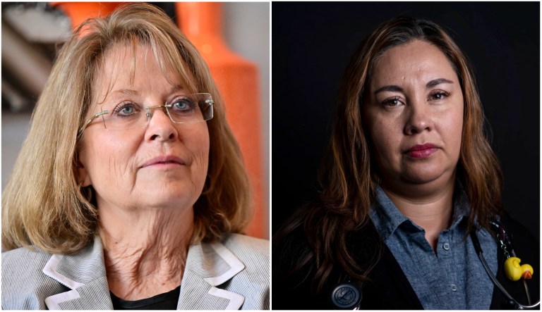 The candidates for Colorado's 8th congressional district in the 2022 election, Barbara Kirkmeyer (R-CO) and Yadira Caraveo (D-CO)
