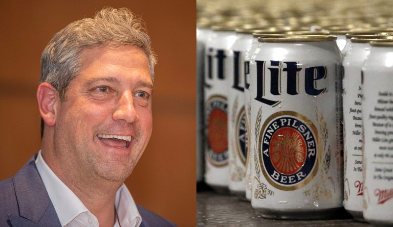 Rep. Tim Ryan (D-OH) lifted a can of Miller Lite during an interview on Monday night, the eve of the 2022 midterm elections.