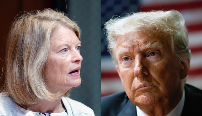 Sen. Lisa Murkowski (R-AK), left, and former President Donald Trump, right.