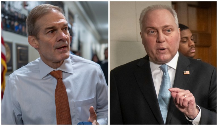 Rep. Jim Jordan (R-OH) and House Majority Leader Steve Scalise (R-LA). Both congressmen are running for House speaker.