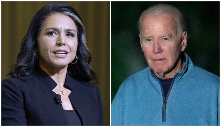 From left to right: former Democratic Hawaii Rep. Tulsi Gabbard and President Joe Biden.