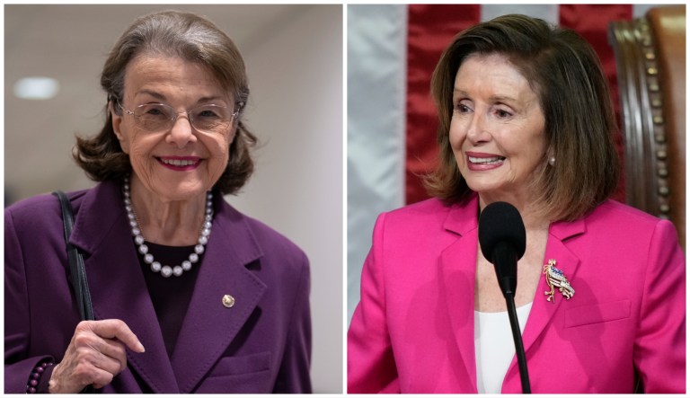 From left to right: Sen. Dianne Feinstein (D-CA) and former House Speaker Nancy Pelosi (D-CA).