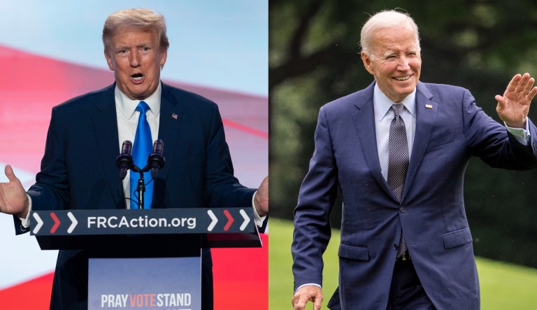 Former President Donald Trump, left, and President Joe Biden, right.