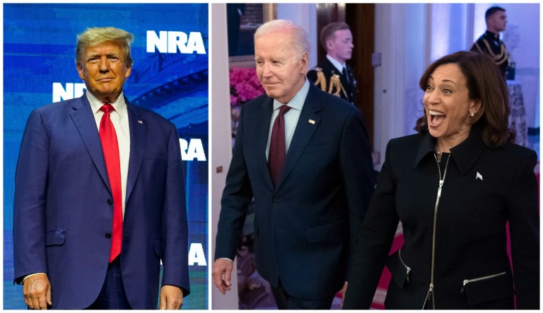Former President Donald Trump, President Joe Biden, and Vice President Kamala Harris.