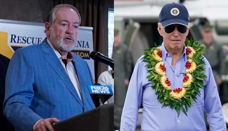 Former presidential candidate Mike Huckabee, left, and President Joe Biden, right.