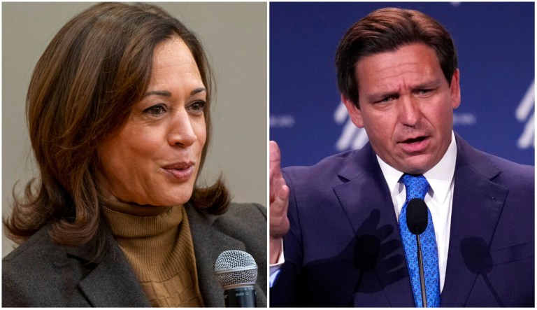 DeSantis defends Florida schools’ black history teaching against Kamala Harris Kamala Harris and Ron DeSantis diptych (AP Photos)