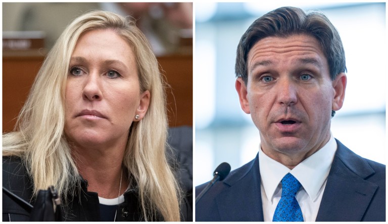 Rep. Marjorie Taylor Greene (R-GA) and Gov. Ron DeSantis (R-FL)