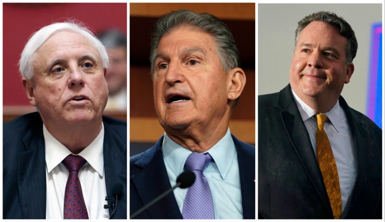 Left: Gov. Jim Justice (R-WV); Center: Sen. Joe Manchin (D-WV); Right: Rep. Alex Mooney (R-WV)