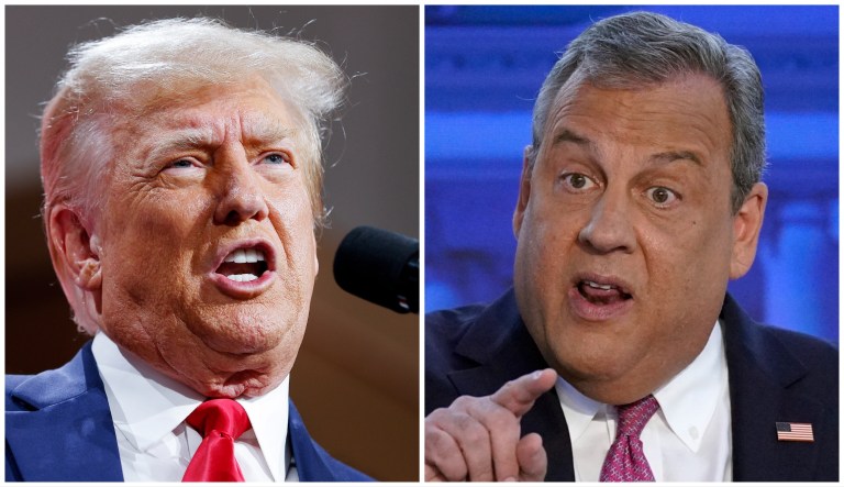 Former President Donald Trump and former Republican New Jersey Gov. Chris Christie. Both are 2024 Republican presidential candidates.