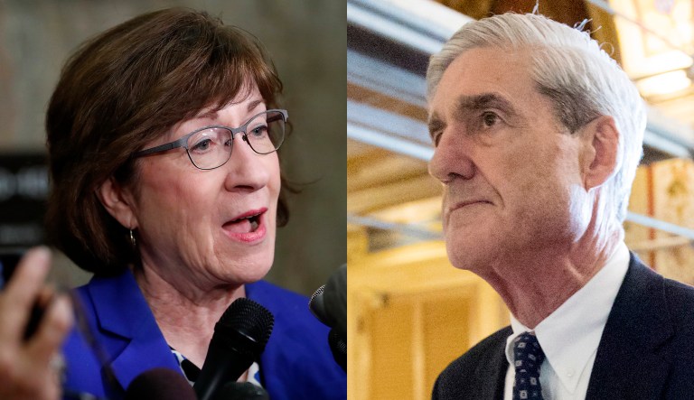 Susan Collins and Robert Mueller are shown.