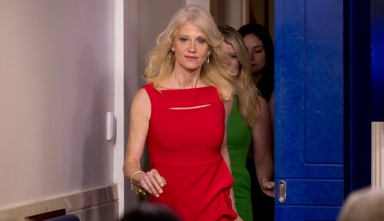 Counselor to the President Kellyanne Conway arrives for the daily press briefing at the White House in Washington, Wednesday, May 3, 2017.