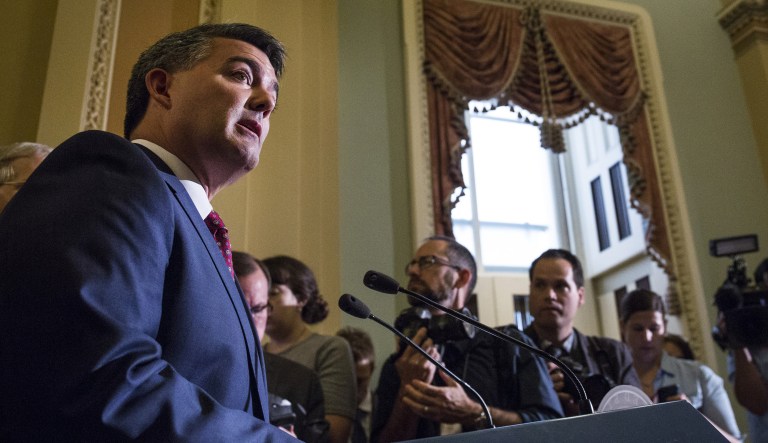 Senator Cory Gardner, a Republican from Colorado, speaks during a news conference after a weekly Republican luncheon meeting at the U.S. Capitol in Washington, D.C., U.S., on Tuesday, Aug. 1, 2017. Top Senate Republicans are trying to move on from their partisan drive to replace Obamacare despite urging from PresidentÂ Donald TrumpÂ to keep seeking a broad alternative to PresidentÂ Barack Obama's signature domestic achievement.