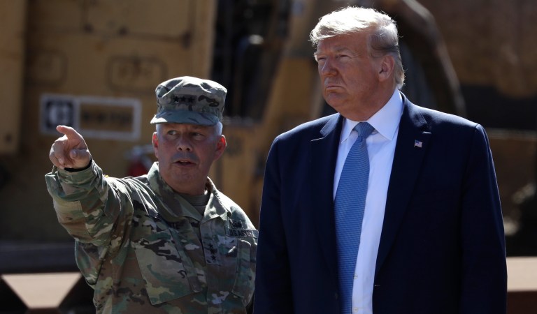President Donald Trump tours a section of the southern border wall, Wednesday, Sept. 18, 2019, in Otay Mesa, Calif.
