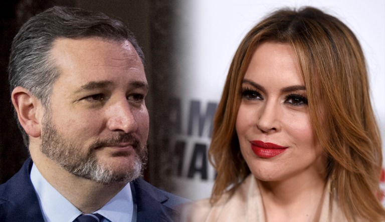 Ted Cruz and Alyssa Milano are seen.