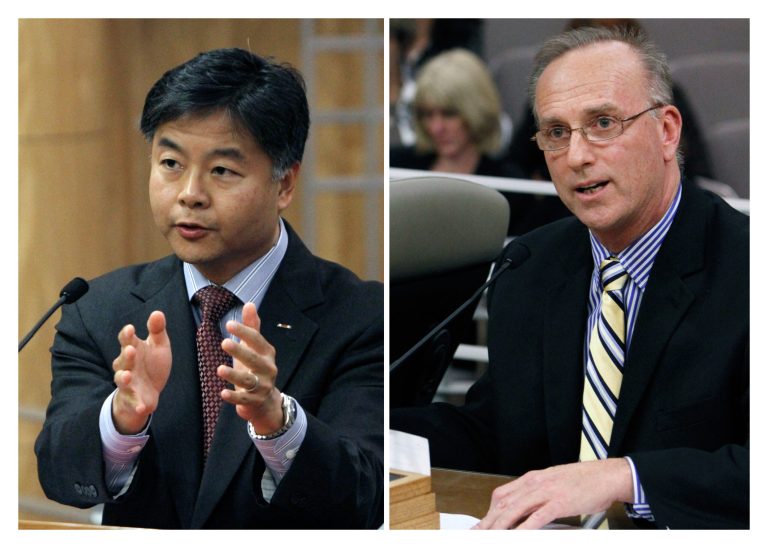   FILE - In this combo image made of May 8, 2012, file photos, State Sen. Ted Lieu, D-Torrance, left, and David Pickup, a licensed marriage and family therapist, address lawmakers in favor and opposition, respectively, of a bill to ban a controversial form of psychotherapy aimed at making gay people straight during a hearing at the Capitol in Sacramento, Calif. A federal judge on Monday, Dec. 3, 2012, temporarily blocked California from enforcing a first-of-its-kind law, SB1172, that bars licensed psychotherapists from working to change the sexual orientations of gay minors, but he limited the scope of his order to just the three providers who have appealed to him to overturn the measure. (AP Photo/Rich Pedroncelli, File)  