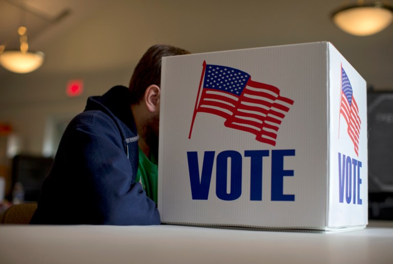 A Maryland resident votes on Election Day 2014. (Carolyn Kaster, AP)