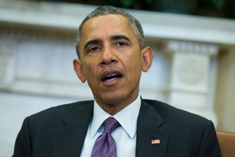 President Obama speaks during his meeting with the Emir of Qatar Sheikh Tamim bin Hamad al Thani, Tuesday, Feb. 24, 2015, in the Oval Office of the White House in Washington. (AP Photo/Evan Vucci)