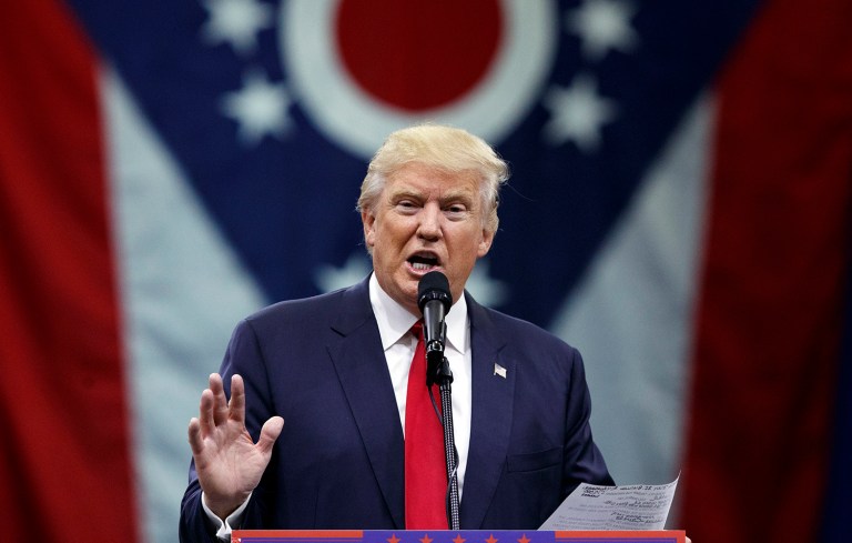 The Washington Post's op-ed webpage pulled out all the stops in a bid to make sure readers know they should oppose Donald Trump. (AP Photo/Evan Vucci)