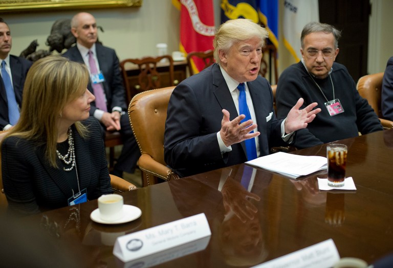 President Trump, flanked by leaders from the auto industry, argued that the restrictions placed on businesses in the name of environmentalism has gotten 