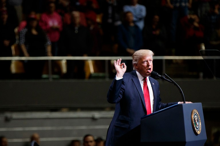 President Donald Trump speaks during a rally Wednesday, March 15, 2017, in Nashville, Tenn. (AP Photo/Evan Vucci)