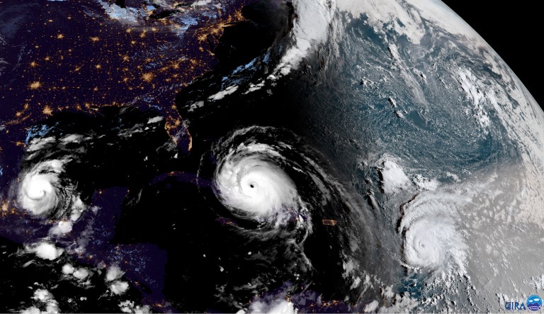 Jose is the latest in a seemingly non-stop chain of major storms following almost directly behind Category 5 Irma's path of devastation through the Caribbean. (NOAA via AP)