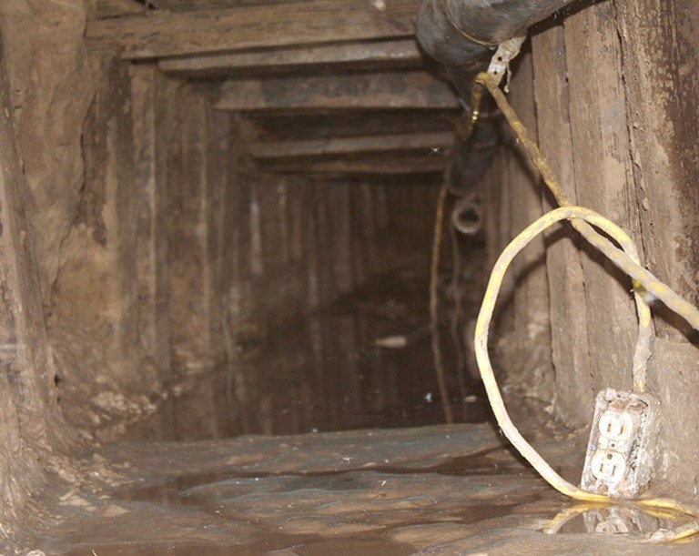 Agents searched the 142-foot-long manmade tunnel and said it originated 60 feet south of the border. (U.S. Customs and Border Protection via AP)
